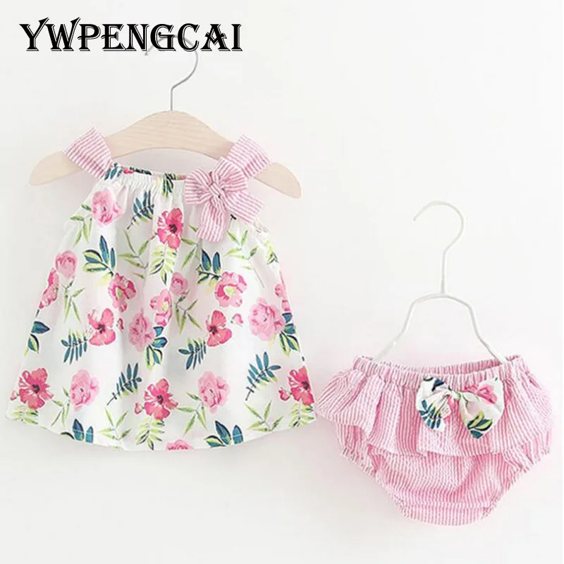 

New 2019 Summer Toddler Girl Clothes Flowers Vests + Striped Shorts 2 Pcs Clothing Sets 0-4 Years Girls Clothes Pink, Blue