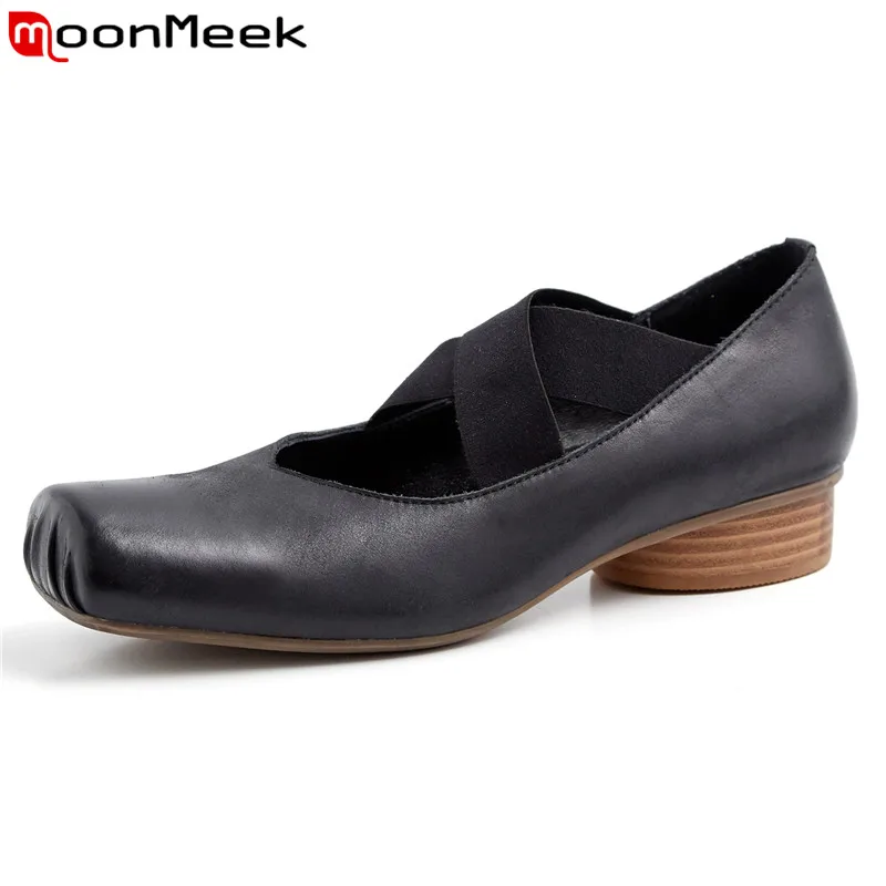 Bout Talons 2019 Femme Carré Taille Med Véritable Mode Apricot En Pour Nouvelle Mary Printemps Grande noir Janes Cuir Chaussures 40 34 Moonmeek O4w0qO
