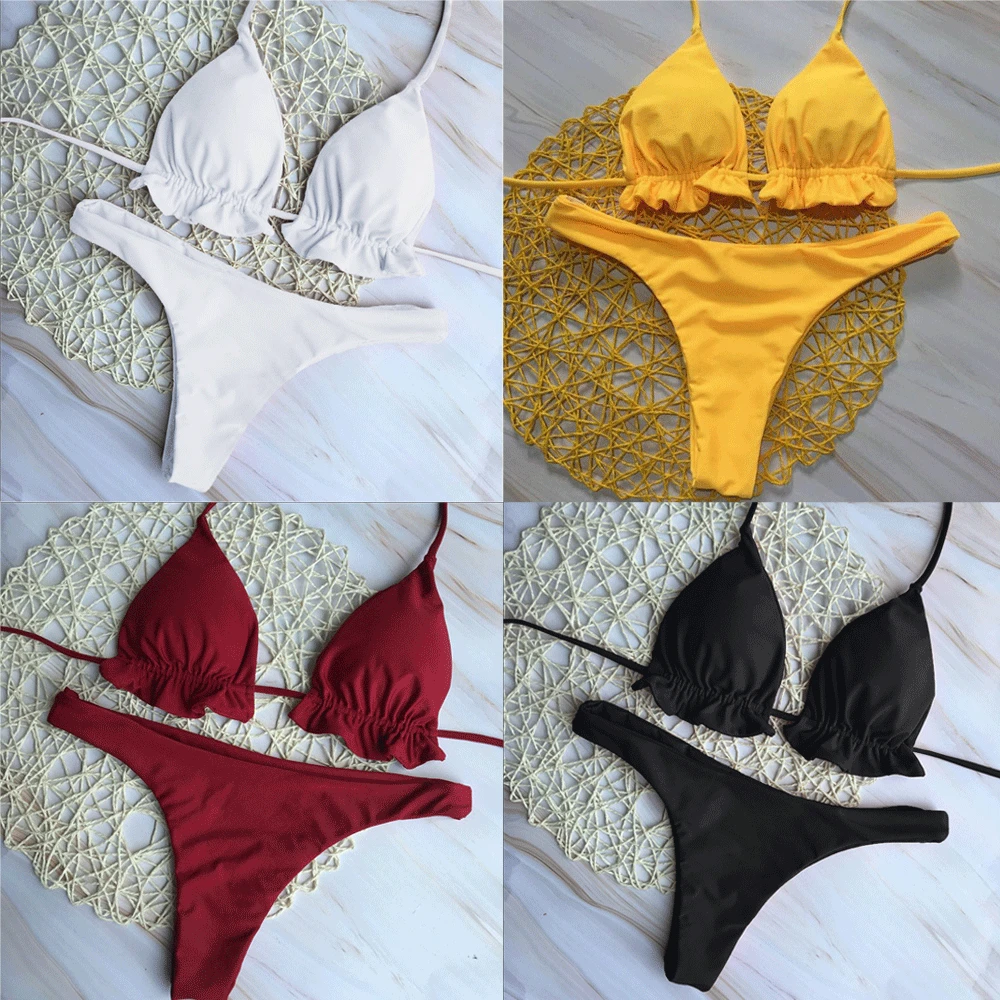 Red Sexy Bikini Set Women Bandage Bathing Suit Brazilian Push-up Bra and Thong Set Swimwear Swimsuit Beachwear