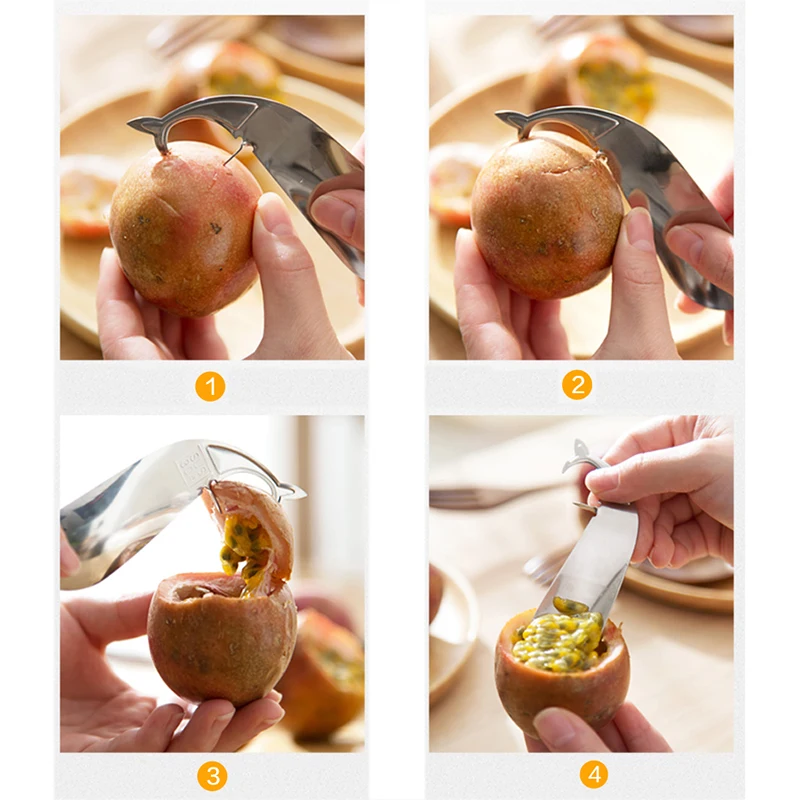 TUUTH Stainless Steel Passion Fruit Spoon Fruit Opener Dolphin Shape Melon Scoops Avocado Opening Knife Cute Kitchen Tools7