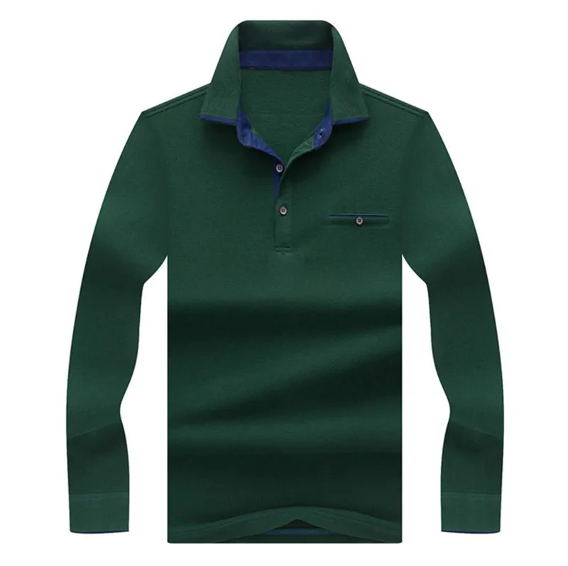 Поло Homme Демисезонный поло Высококачественная брендовая одежда с длинными рукавами Для мужчин рубашка Бизнес Повседневное Однотонная рубашка Masculina мужской Костюмы - Цвет: Green