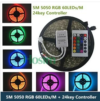 IP65 водонепроницаемый Светодиодные полосы 5050 SMD 300led 5 м RGB LED Rope+ 24key ИК-пульт+ приемник