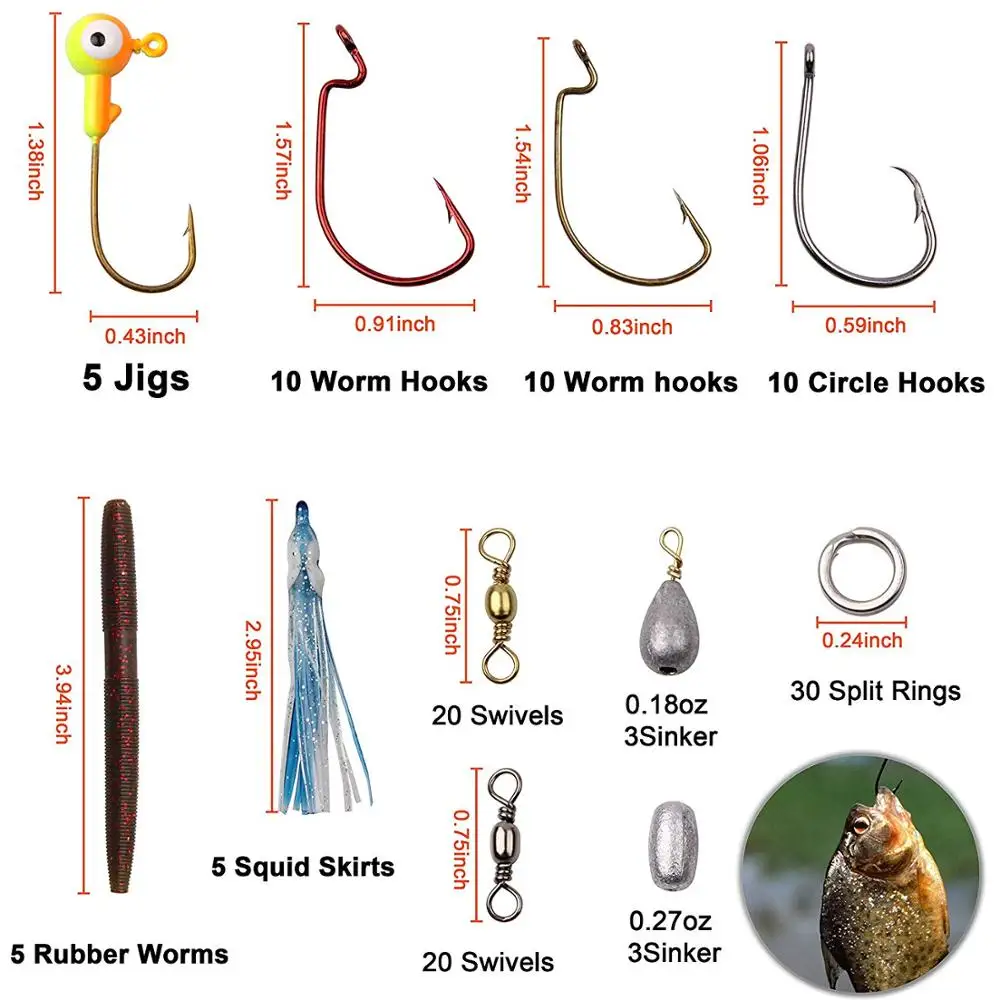 Bass Fishing Kit Tackle Lures 190pcs Bass Lures Spinnerbait Topwater Minnow  Hooks Jigs Worms Weights Split Rings Swivels Tackle