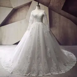 Принцесса Свадебные платья с длинным рукавом 2019 Vestido de noiva Винтаж кружево Кристаллы бисером пикантные развертки поезд