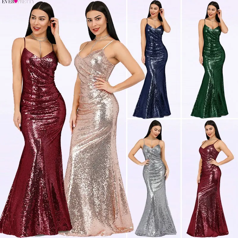 Ever Pretty Robe De Soiree New Burgundy Sexy V Neck Spaghetti Straps Sequins Evening Dresses Long Party Gowns 2019 EP07339BD Ever Pretty Robe De Soiree New Burgundy Sexy V Neck Spaghetti Straps Sequins Evening Dresses Long Party Gowns 2019 EP07339BD