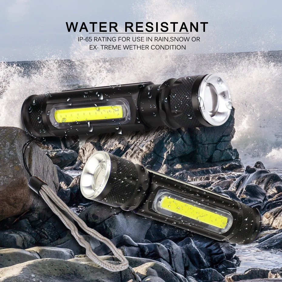

T6+COB USB LED Flashlight Rechargeable LED Torch Light Lanterna Waterproof Zoomable High Power Mini Lantern Tactical Flashlight