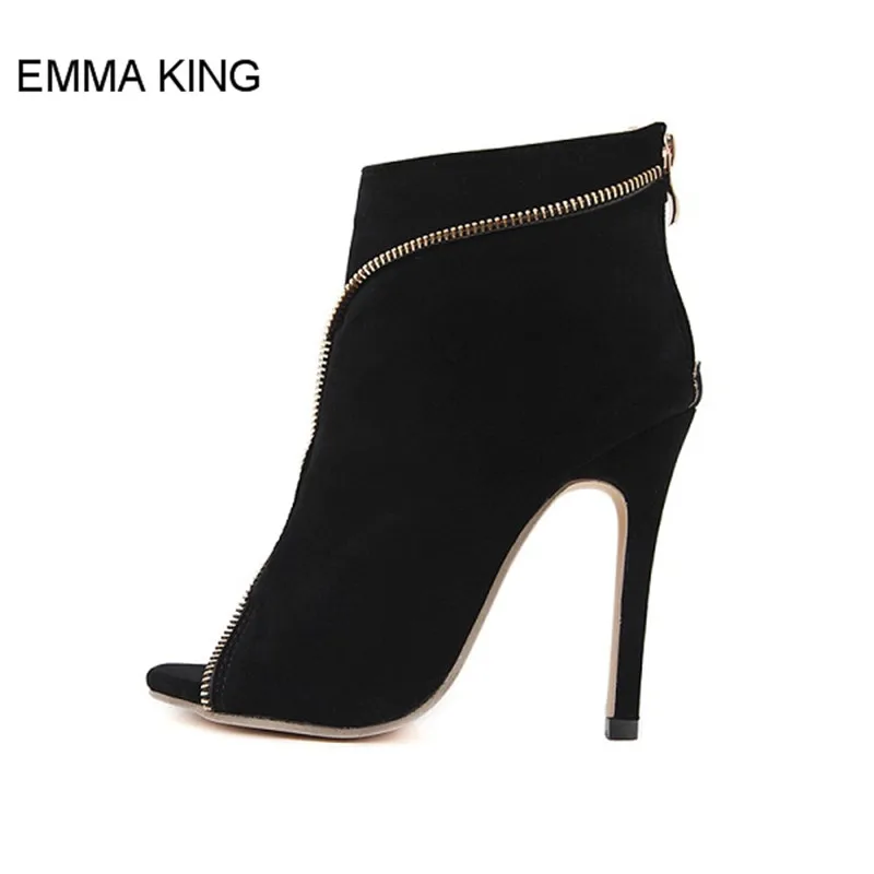 

EMMA KING 2018 New Summer Boots For Women Peep Toe Thin High Heels Metal Zipper Decoration Elegant Ladies Shoes For Party