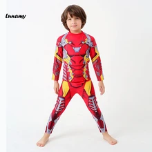 Красивый детский/детский купальный костюм Железный человек Печать Длинные рукава брюки Двухсекционный купальник для спорта для мальчиков пляжный купальный костюм