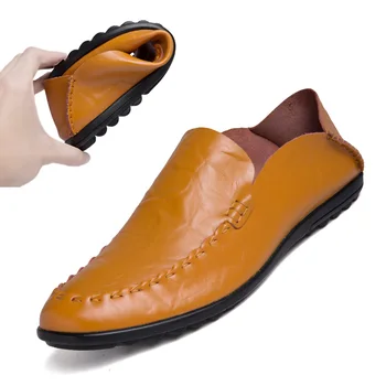 

Man Spring Summer big size 46 47 loafer Cowhide Split Leather Male Soft driving Oxford Men slip on business dress flats