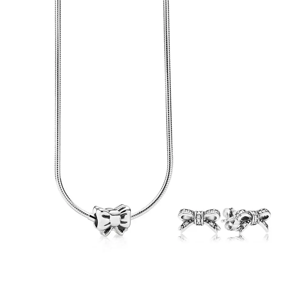 

100% 925 Sterling Silver SALE - BOW NECKLACE AND SET Fit Charm Original Necklace Jewelry A set of prices