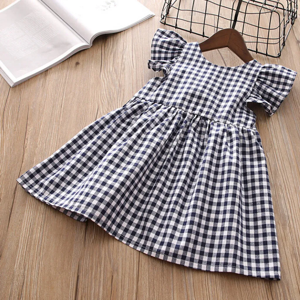 

MUQGEW Baby Girl Dress Toddler Kids Clothes Backless Plaid Ruffle Princess Dresses For Girl Casual Beach Party Dress Clothes