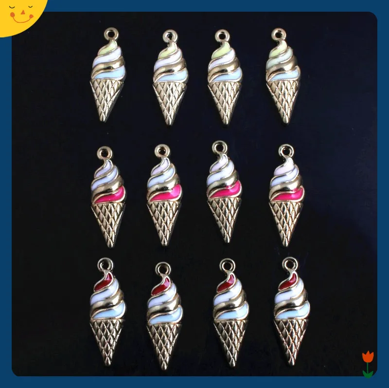 

OYKZA Mix Colorful Ice Cream Alloy Enamel Charms Pendants for Bracelet Keychain Necklace DIY Jewelry 30pcs a lot 9x24mm