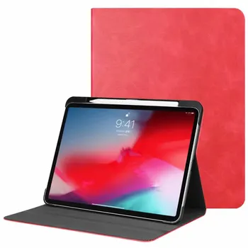 

Premium Leather Case for Apple iPad Pro 11 2018 Auto Awake Smart Sleep Cover Coque Funda with pencil slot function Case +Film