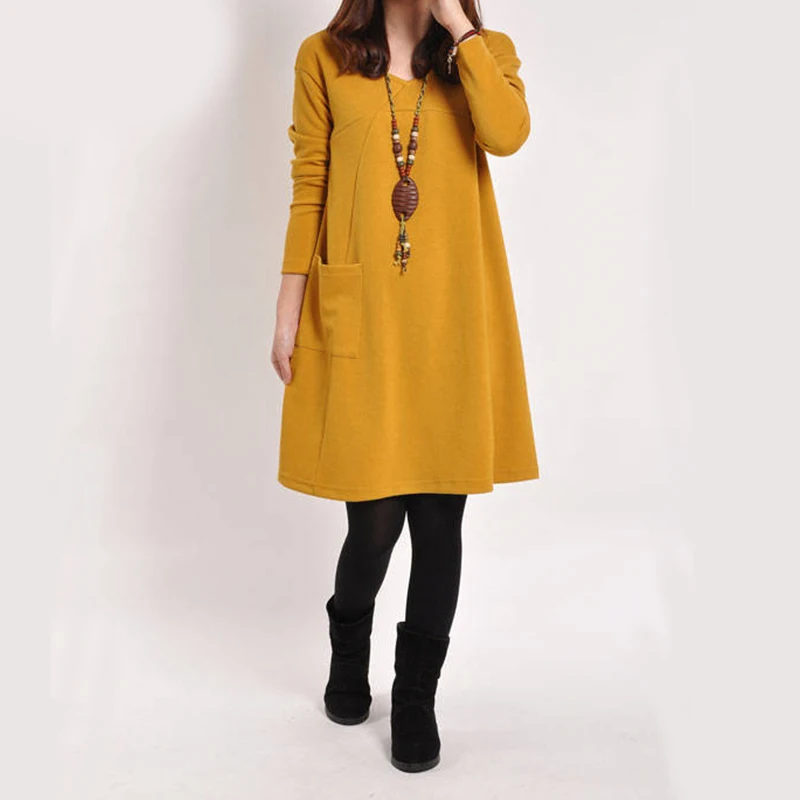 Платье для женщин, модные женские платья большого размера s, женское повседневное свободное платье размера плюс, элегантное весеннее платье с длинным рукавом - Цвет: yellow
