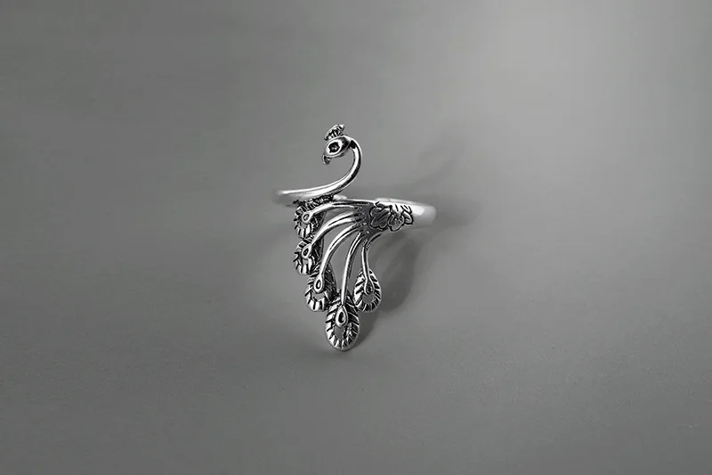 Настоящее чистое 925 пробы Серебряное кольцо с павлином модное регулируемое кольцо на палец для женщин Подарки для девушки