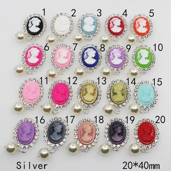 

Fashion 10pc 20*40mm charm beauty avatar resin wedding silver rhinestone pearl button clothingn DIY hair flower craft supplies