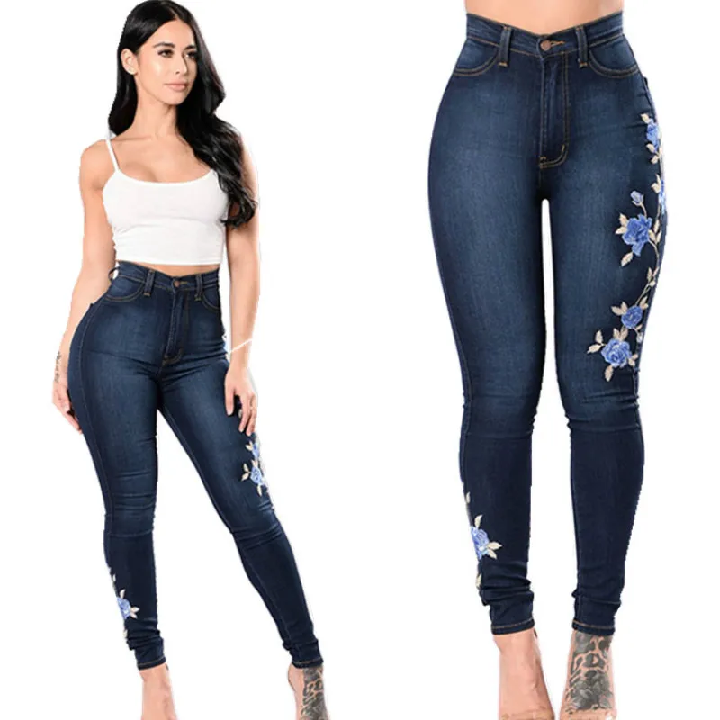 New Fashion Spring Autumn Pants Embroidered Stretch Jeans