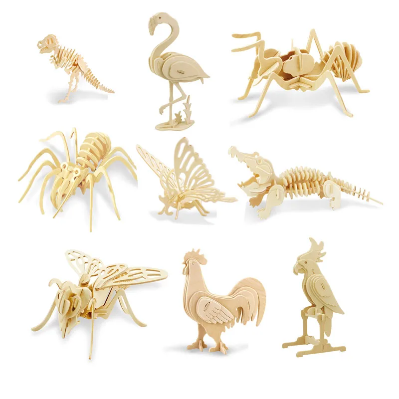 

DIY 3D Wooden Toys Puzzle Animal Assembling Swan,parrot,butterfly,dinosaur Model Kit for Child Toy Gift