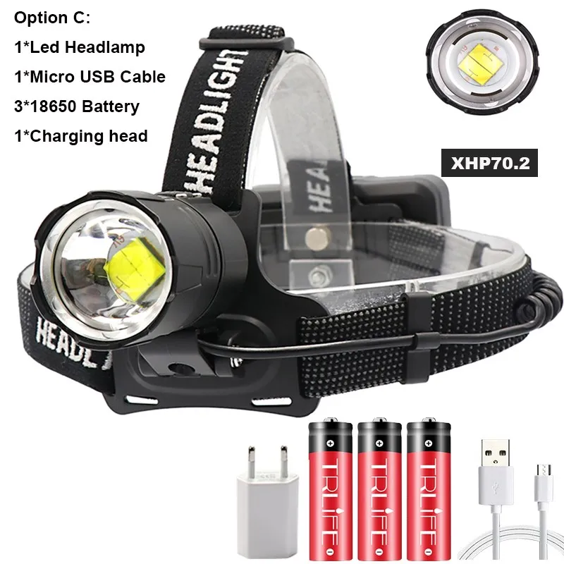 Xlamp XHP70.2 Led Headlamp USB Rechargeable XHP50 Headlight Super Bright for Hunting Cycling Lamp Waterproof Use 3*18650 - Испускаемый цвет: K14