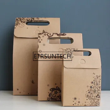 

300pcs Handle Gift Box Kraft Paper Bag Wedding Favor Candy Boxes Craft Bakery Cookies Biscuits Package