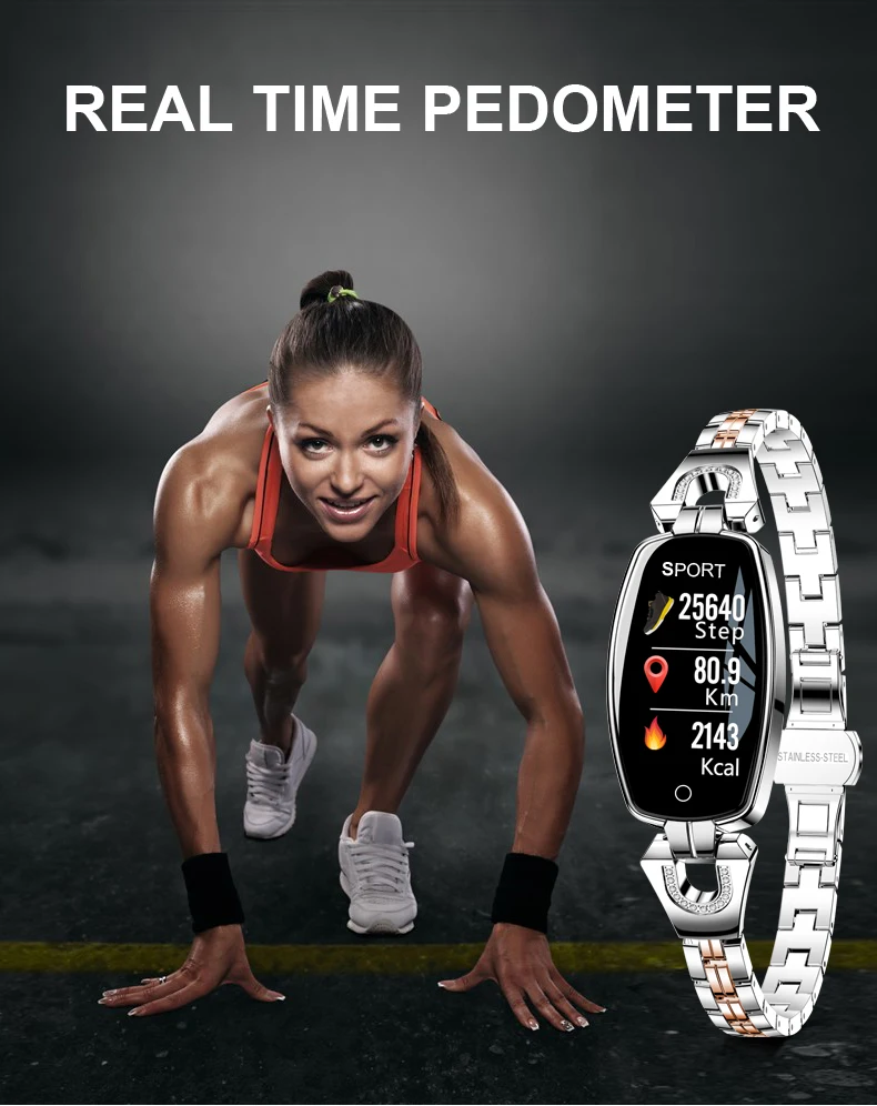 Relógio de Pressão Pedômetro à Prova Pulseira de Fitness para Mulher Atualização Pulseira Relógio Inteligente Moda Freqüência Cardíaca Arterial Dwaterproof Água 2020 h8 10 Eletrônicos