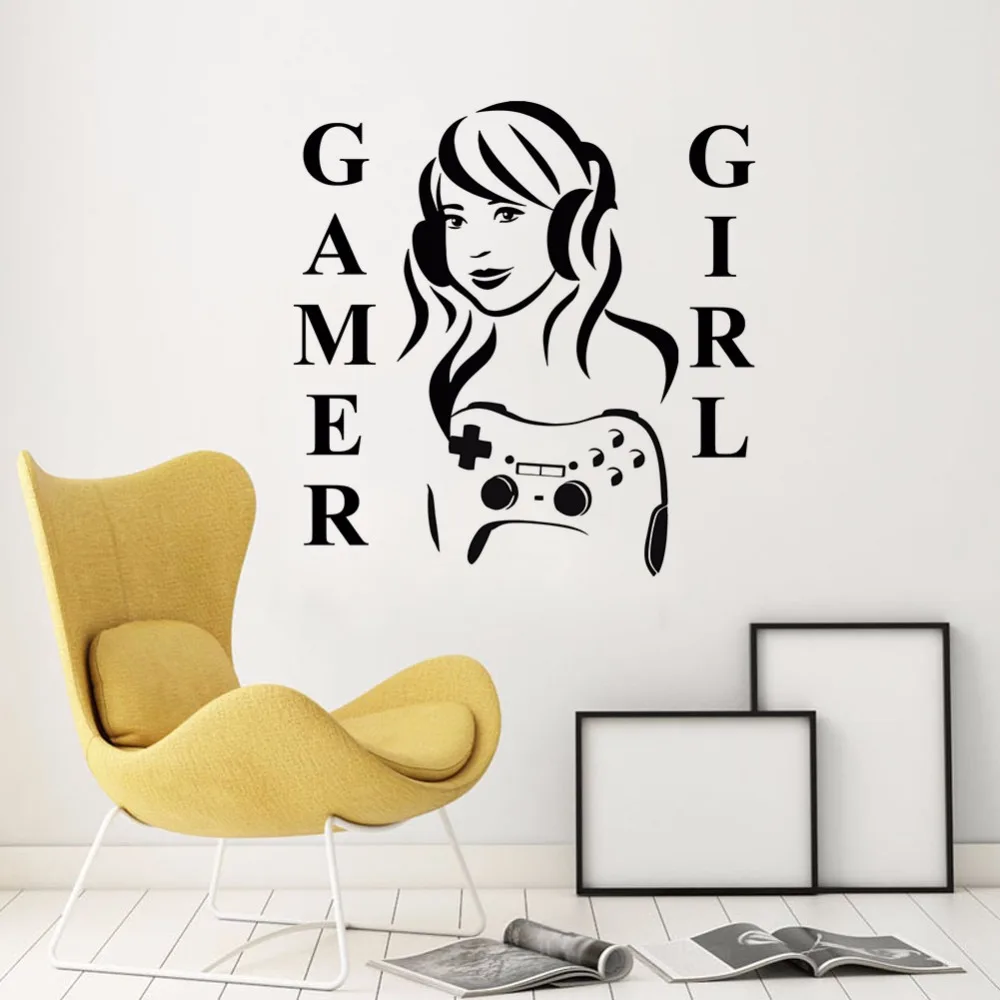 Wall Vinyl Decal Gamer Girl Wall Sticker Home Decor Play Room Vinyl Wall Stickers Removable