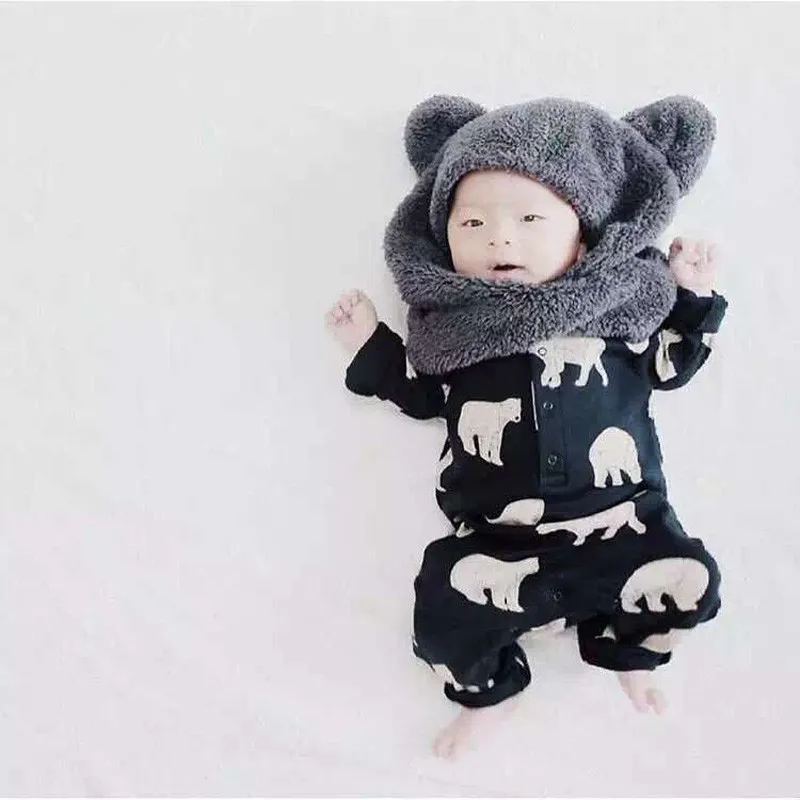 Весна-Осень, детские комбинезоны для новорожденных с длинными рукавами, одежда с рисунком белого медведя хлопчатобумажный комбинезон для мальчиков от 0 до 12 месяцев