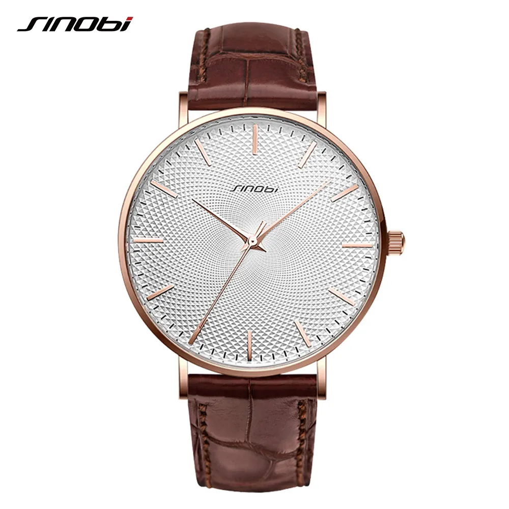 SINOBI Мужские часы с сетчатым принтом стальные водонепроницаемые 316L кожаным