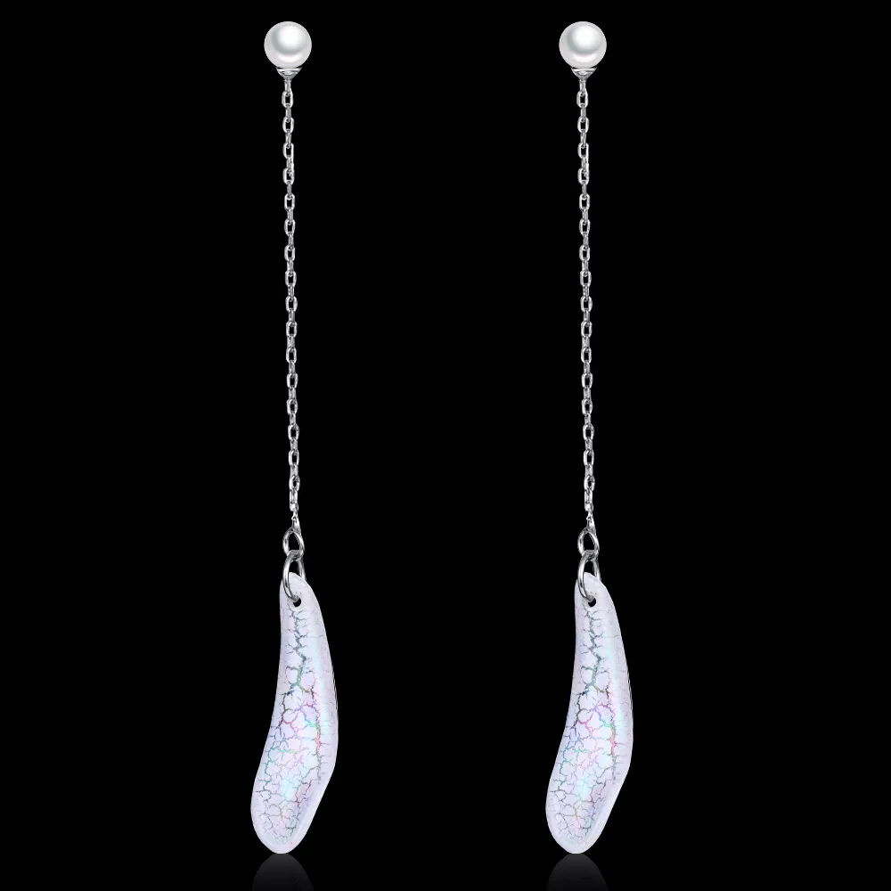 

HanCheng Fashion Hanging Colorful reflection Long Earrings Feather shape Acrylic Drop Earrings For Women Jewelry brincos bijoux