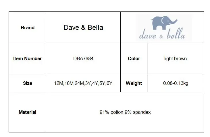 DBA7984 dave bella/осенняя одежда для маленьких девочек; детская футболка с длинными рукавами; одежда высокого качества для малышей