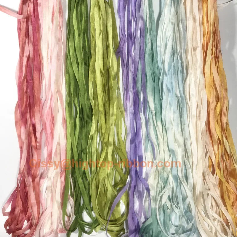 

7mm silk ribbon variegated color,100% real pure mulberry silk woven double face taffeta silk ribbons for embroidery high quality