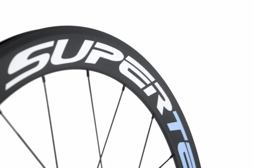 SUPERTEAM 1 Pair 60mm Carbon Bicycle Wheelset Road Bike R7 Hub 3K Clincher Carbon Wheels 700C