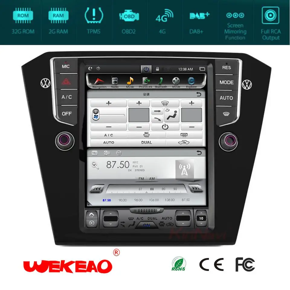 Wekeao 10 4 &quotвертикальный Экран Тесла Стиль Автомагнитола плеер для VW Passat радио gps