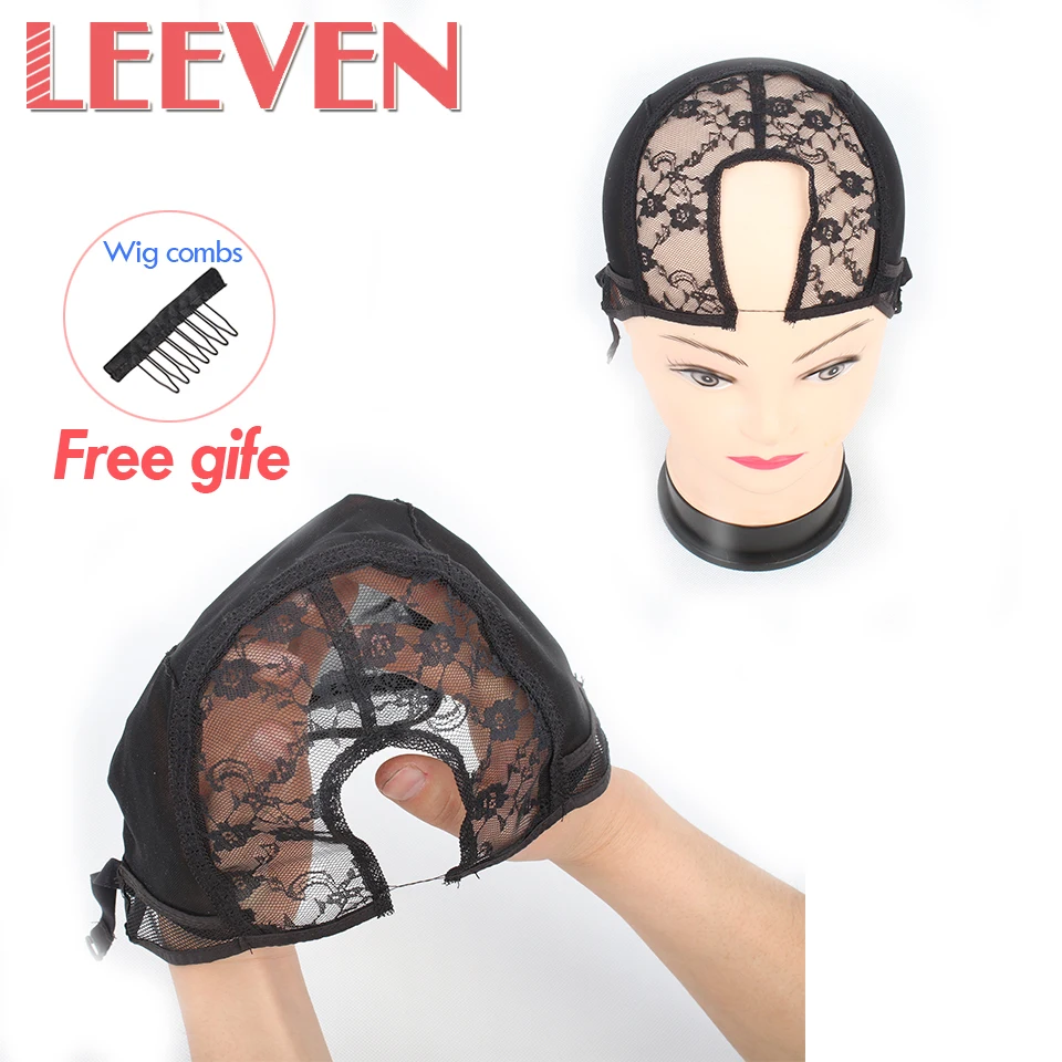 

Leeven 1pcs U Parting Wig Cap For Making Wigs with adjustable strap on the back weaving cap size Ventilation Hair Net Black