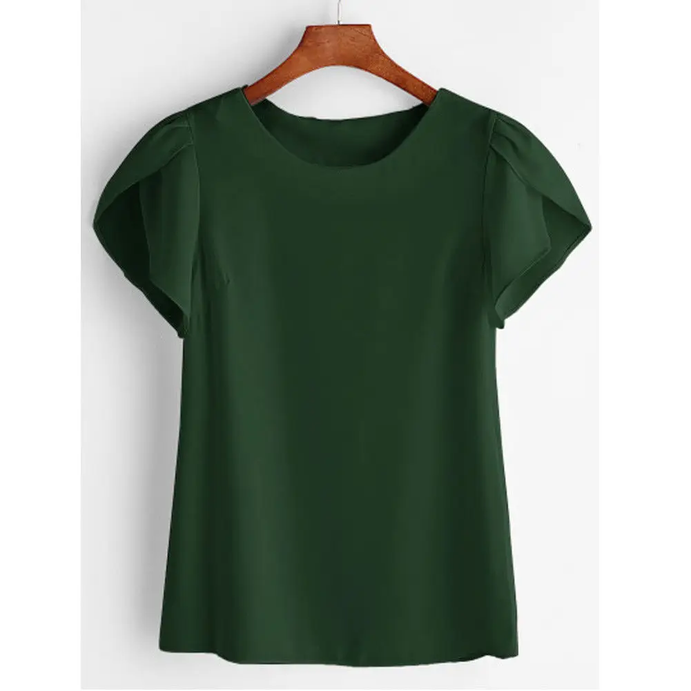 Summer Women Chiffon Blouse Short Sleeve Red Ladies Office Ladies Shirts Plus Size Work Top Plus Size Casul Female Clothing - 32873223297