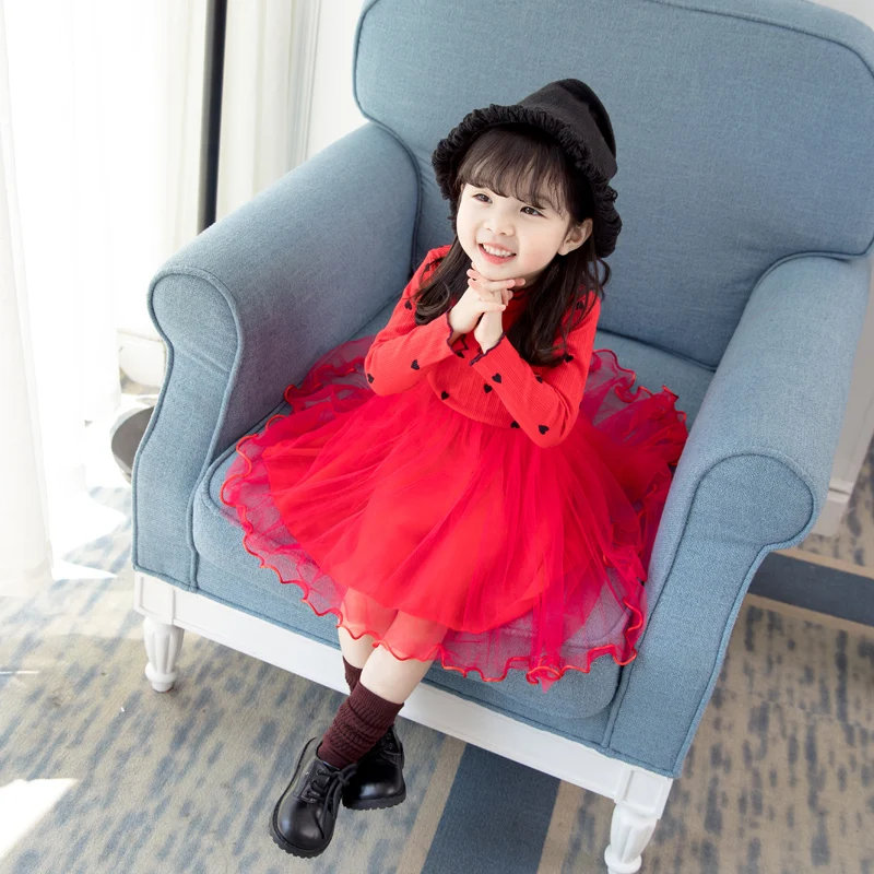 

Mesh Lace Red Dot 2019 New Fashion Kids Girls Dresses Girls Dress Long Sleeve Princess Dress Kids Dresses Children's Clothing