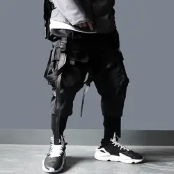 Американские размеры брюки карго мужские Harajuku уличная солдатские брюки лента мульти-карман брюки эластичная талия хип-хоп мужские черные