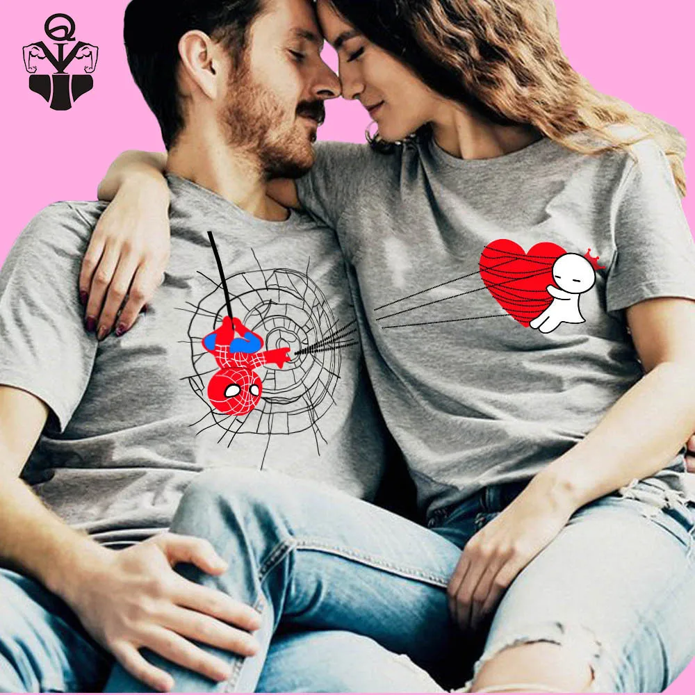 

QIM Couples T-Shirt for Lovers Short Sleeve O-Neck T-shirt Women Print Beautiful Girl T-shirt Cotton Summer Couple Clother