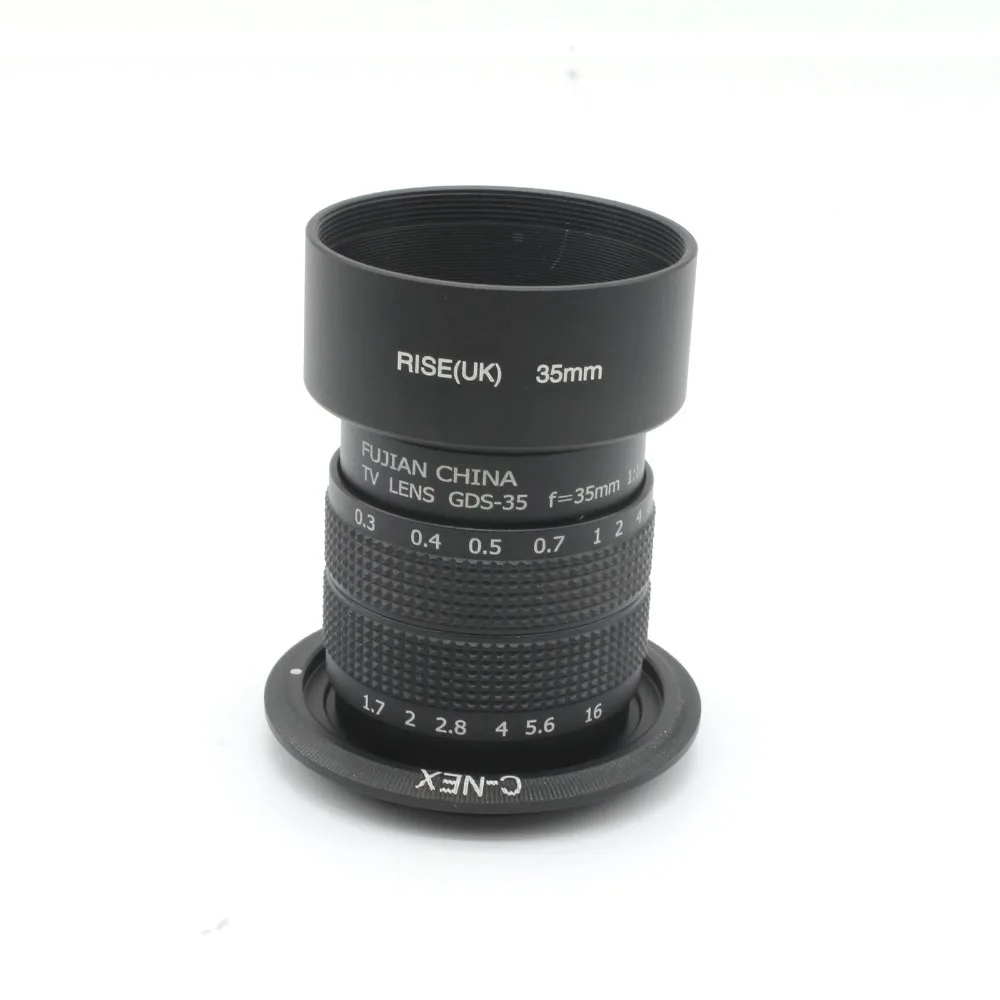 

Kits 35mm C-Mount CCTV Lens + E-mount adapter ring + lens hood for Sony micro camera free shipping(black)