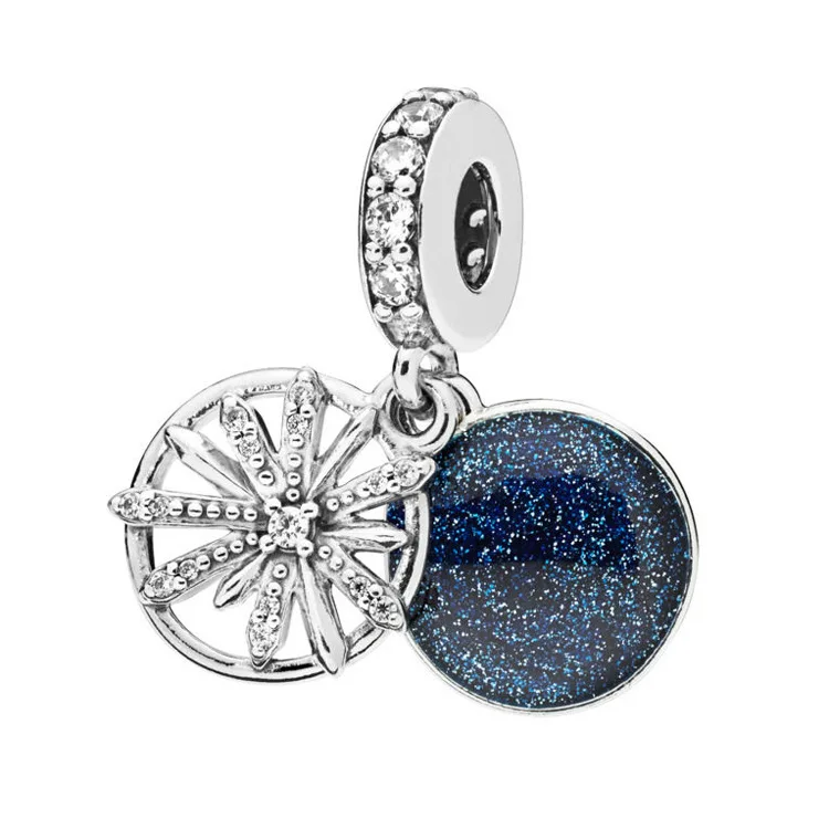 

925 Sterling Silver Dazzling Wishes Dangle Charm, Clear Cz & Blue Enamel Bead Fit Pandora Bracelet & Necklace Diy Jewelry