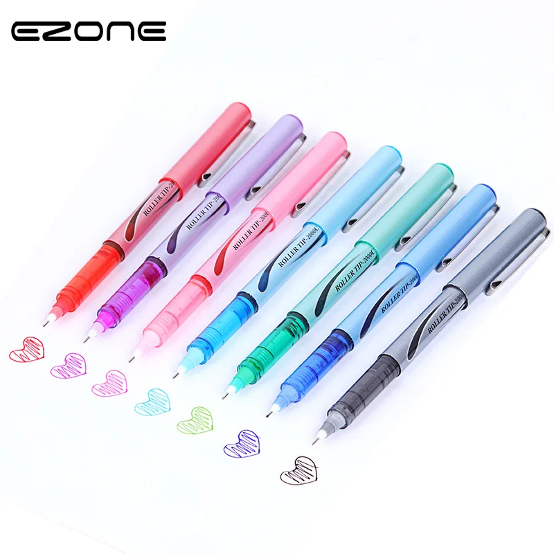 

EZONE 1PC Needle Gel Water-soluble Pen Solid Color Unisex Pen Black Ink Writing Pen Material School Office Supply Stationery