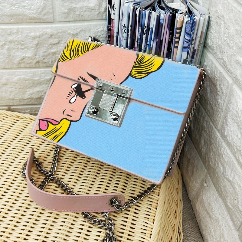 Newest Print POP Art Cry Girl Mini Bags Designer Chain Shoulder Messenger Bag Luxury Handbags Women Bag Designer Bolsas Feminina Newest Print POP Art Cry Girl Mini Bags Designer Chain Shoulder Messenger Bag Luxury Handbags Women Bag Designer Bolsas Feminina