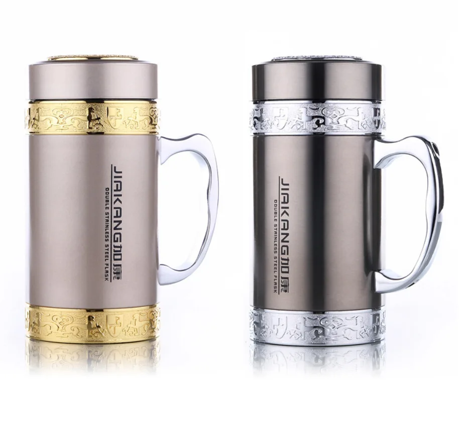 500ml Double Wall Drinkware Vacuum Flask Thermos 304 Stainless Steel Thermal Insulated Office Cup Handgrip Filter