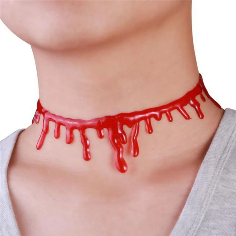 Punk Party Necklace Halloween Deathrock Charm Dress Ball Blood Red Stitch Choker Jewelry Pendant Collier ras de cou A24#N (2)