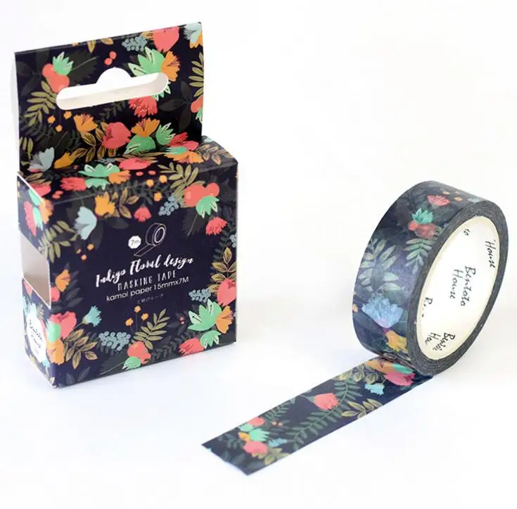 

Blooming Dark Flowers Decorative Washi Tape DIY Scrapbooking Masking Tape School Office Supply Escolar Papelaria