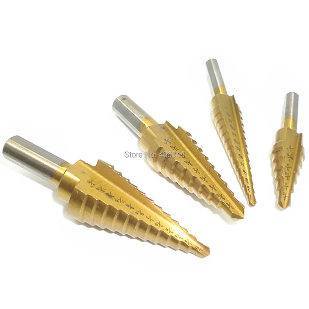 4x Titanium Coated Step Cone Drill Bit Hole Cutter Hss Cone Cutter Drill Bits Step Drills Bits 3