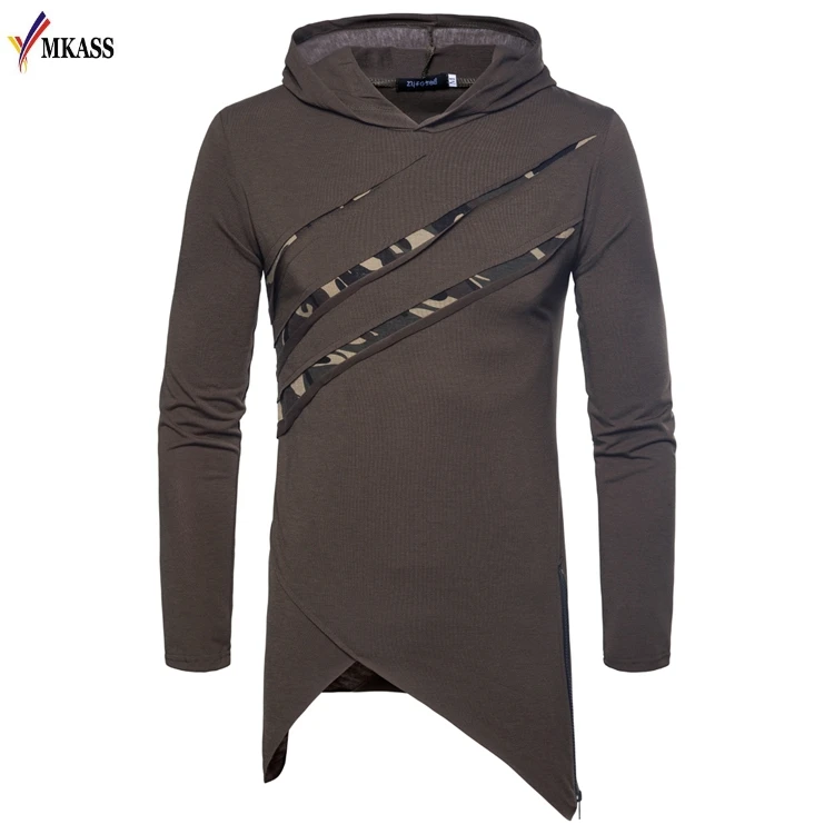 2018 Brand New Extra Long T Shirt Men  Hooded High Street Longline Tee Shirt Homme Hip Hop Side Zipper Oversized T-shirt Men XXL