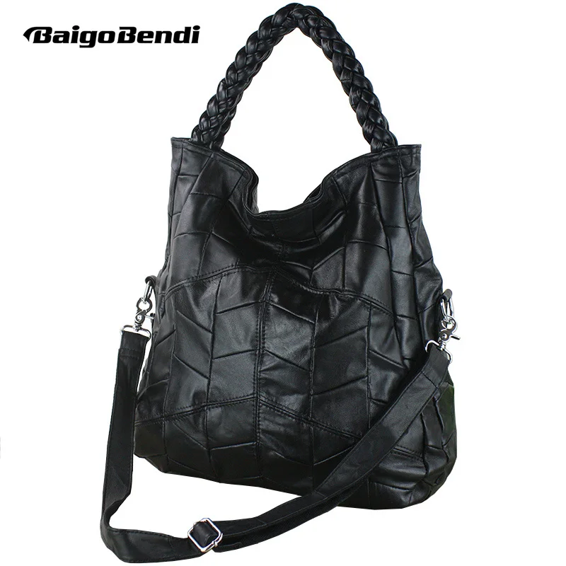 Genuine Leather Women Bucket Bag Ladies Casual Tote OL Soft Large Handbag Crossbody Shoulder ...