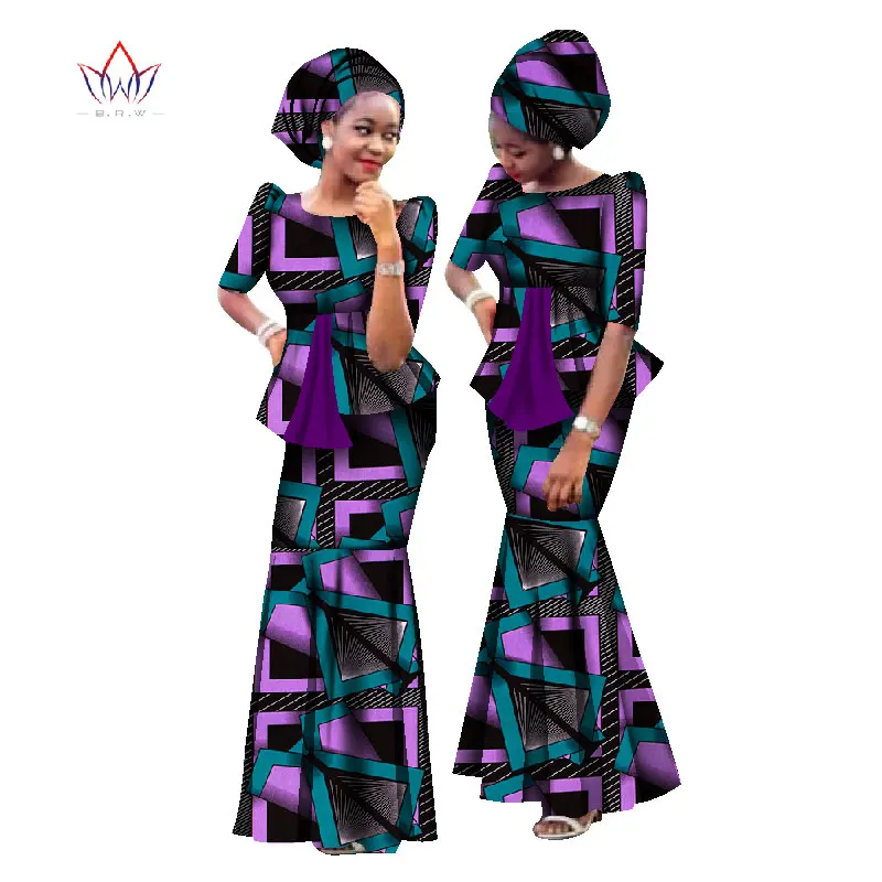 

New African Wax Print Women Set dashiki Plus Size African Clothes Outfits & Headtie Traditional African Clothing WY1170