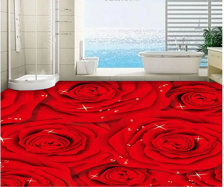 3d напольные обои красная роза модные 3D самоклеящиеся обои|floor mural|3d flooringfloor wallpaper |